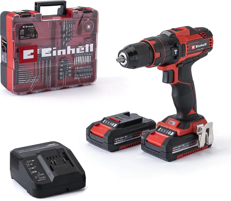 Einhell taladro atornillador percutor con batería TE-CD 18/40 Li-i +64 Power X-Change (iones de litio, 18 V, 40 Nm, electr. velocidad, máx. 24000 rpm, incl. 2x 2,0 Ah baterías, cargador y accesorios)