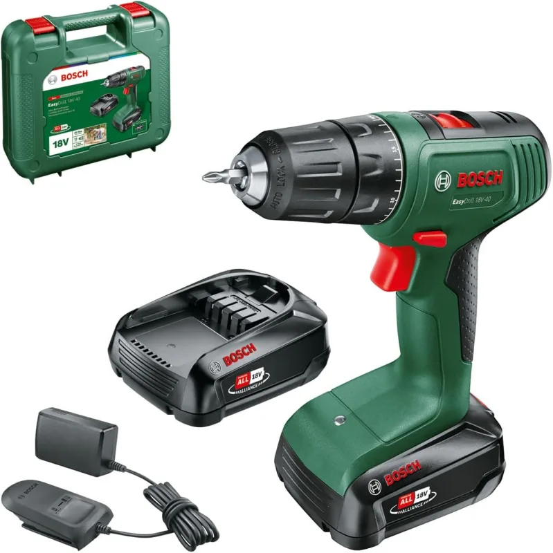 Bosch atornillador a batería EasyDrill 18V-40 (2 baterías de 2,0 Ah, sistema de 18 V, en maletín de transporte)