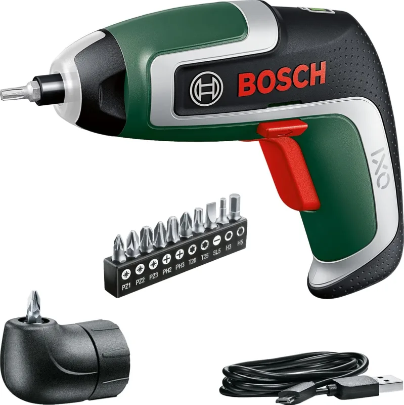 Bosch atornillador a batería compacto IXO set (7.ª generación; 3,6 V; 2,0 Ah; 5,5 Nm; adaptador de atornillado en ángulo; con cable micro USB; atornilla hasta 190 tornillos; en caja) – Amazon Edición