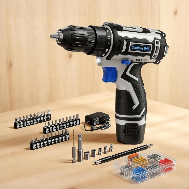 12V Destornillador Electrico, Taladro Atornillador Batería Max 25NM, 98 Accesorios, 25+1 Ajuste de Par Atornillador Electrico, LED Luz, Baterías 2000mAh, Portabrocas 10mm, para Reparación y DIY