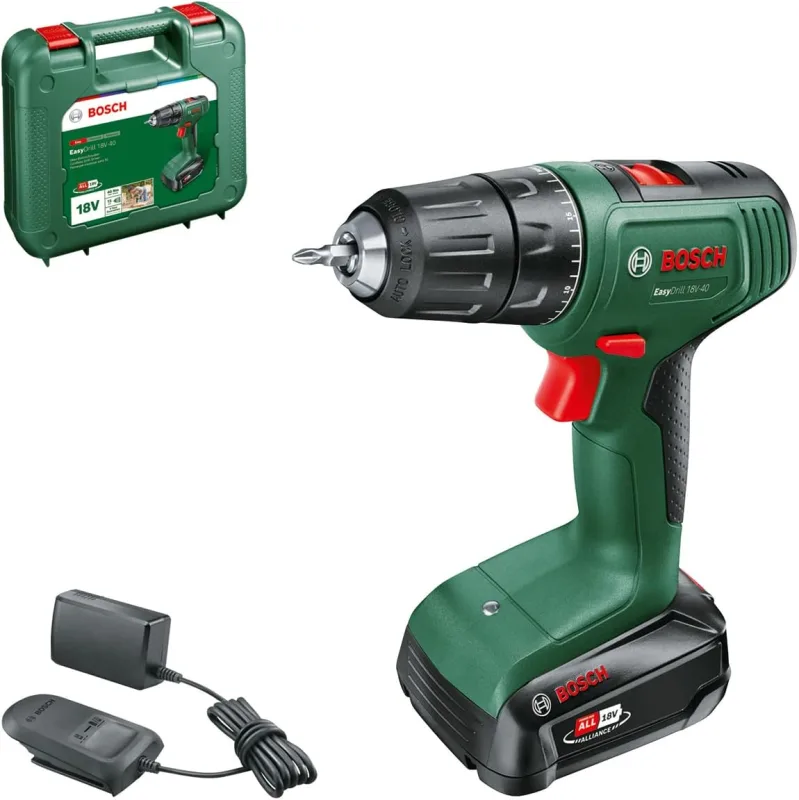 Bosch atornillador a batería EasyDrill 18V-40 (1 batería de 2,0 Ah, sistema de 18 V, en maletín de transporte)