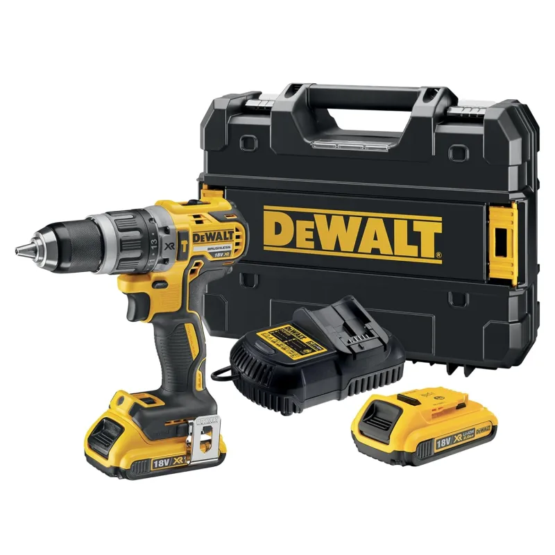 DEWALT Taladro atornillador percutor con motor Brushless XR incluye 2 Baterias de Litio 18V 2,0Ah,un cargador multivoltaje y un maletin TSTAK, DCD796D2-QW