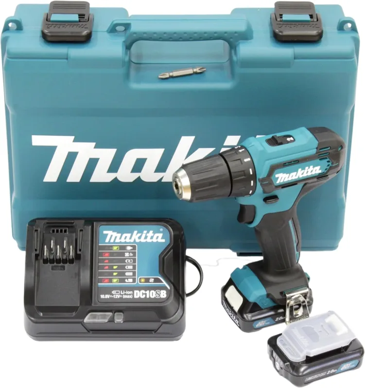 Taladro inalámbrico Makita DF333DSAE de 12 V como máximo/2,0 Ah, 2 baterías+cargador en funda de transporte, negro, azul