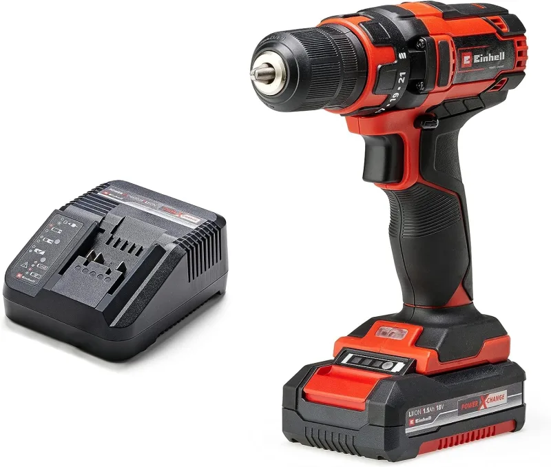 Einhell Taladro-destornillador inalámbrico TC-CD 18/35 Li (1 batería de 1,5Ah) Power X-Change (Li-Ion, 18V, 550 rpm, incl. batería PXC de 1,5Ah sin autodescarga, cargador y Caja de almacenamiento)