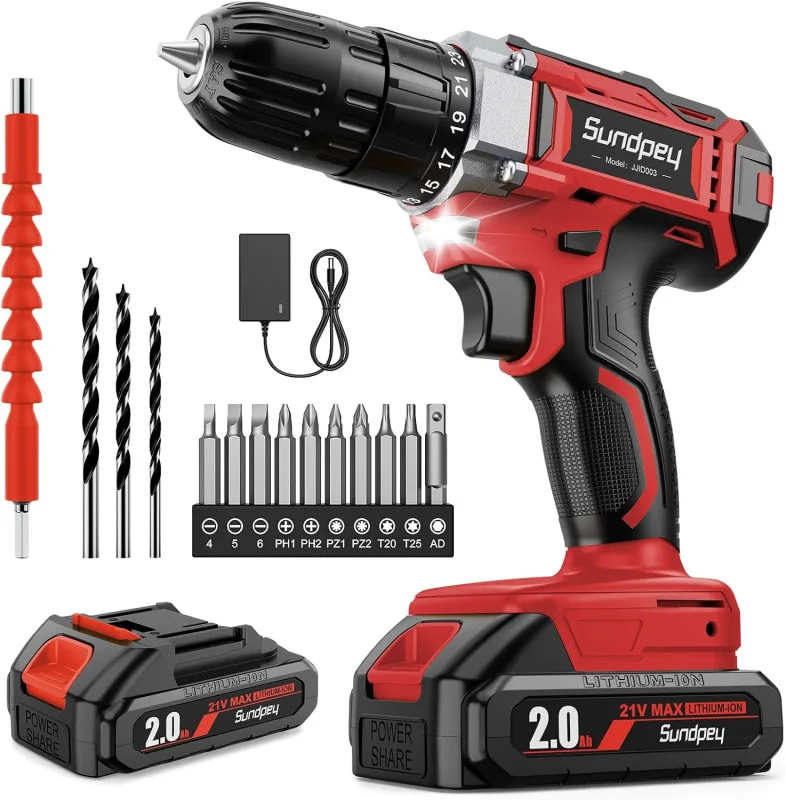 21 V Cordless Electric Screwdriver, Suitable for Makita Batteries, Electric Screwdriver with 25+1 Settings, 2 Speed, LED Light, for Home DIY
