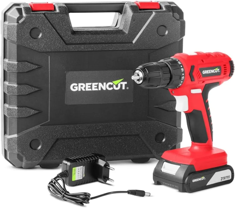 GREENCUT TD210L Cordless 21V Lithium Battery Drill Driver Drill Driver 2 in 1 LED Light for Work Point Lighting, Red