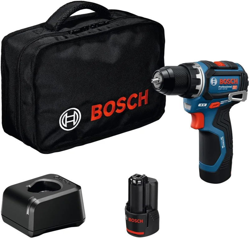 Bosch Professional 12V System Taladro/atornillador GSR 12V-32 (KickBack Control, motor Brushless sin escobillas, incl. baterías de 2,0 Ah, cargador, bolsa de herramientas)