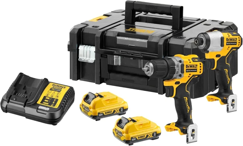 DEWALT DCK2110L2T-QW - KIT 12V sin escobillas = DCD701 Taladro Atornillador XR + DCF801 Atornillador Impacto XR + Maletín TSTAK II con 2 baterías Li-Ion 3Ah