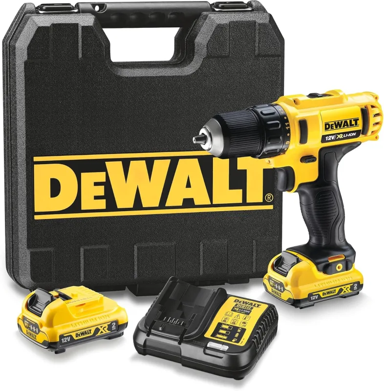 Dewalt DCD710D2 - Taladro Atornillador XR 10.8V, 24 Nm, con 2 Baterías de Litio 2Ah y Maletín, Negro/Amarillo