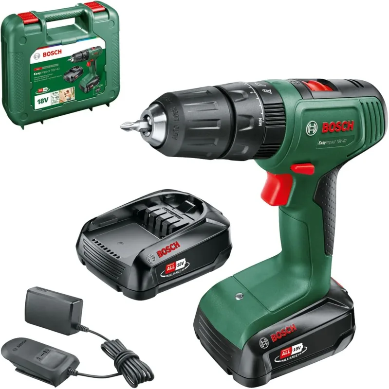 Bosch EasyImpact 18 V-40 battery hammer drill (2 x 2.0 Ah batteries, 18 V system, in carrying case)