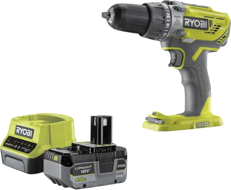 RYOBI 18V Taladro atornillador con Kit de brocas y batería incluido