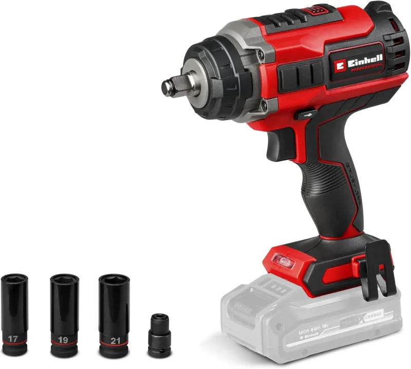 Einhell Professional Atornillador de impacto con batería IMPAXXO 18/450 Power X-Change (18 V, 450 Nm, 3 niveles de potencia, sin escobillas, recepción de 1/2", incl. set de tuercas, sin batería)