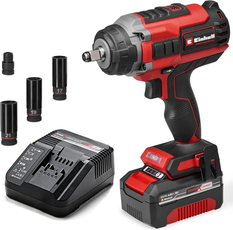 Einhell Professional atornillador de impacto con batería IMPAXXO 18/450 (1x4,0Ah) Power X-Change (18 V, 450 Nm, brushless, alojamiento cuadrado exterior, incl. batería 4 Ah, cargador, juego de llaves)