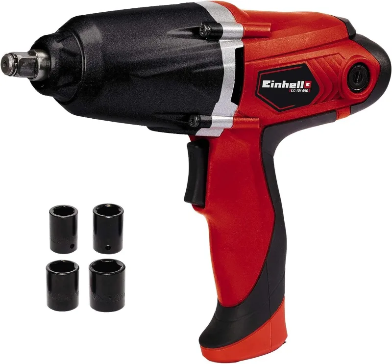 Einhell CC-IW 450 2048304 Atornillador de impacto eléctrico, 450 W, 300 Nm, interruptor basculante derecha/izquierda, incluye tomas de corriente de 17, 19, 21 y 22 mm
