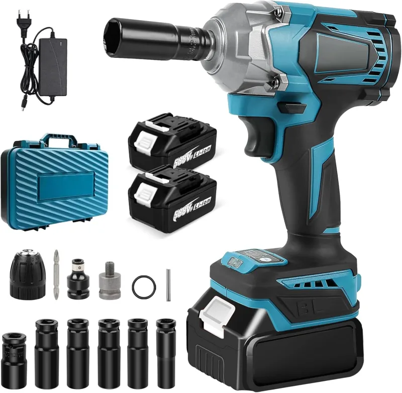 Llave de Impacto Inalámbrica Brushless 700Nm Atornillador Impacto 18V Brushless Pistola de Impacto Bateria 1/2 Pistola de Impacto Electrica con 2x3.0Ah Baterías, Cargador Rápido,6 Tomas de Impacto