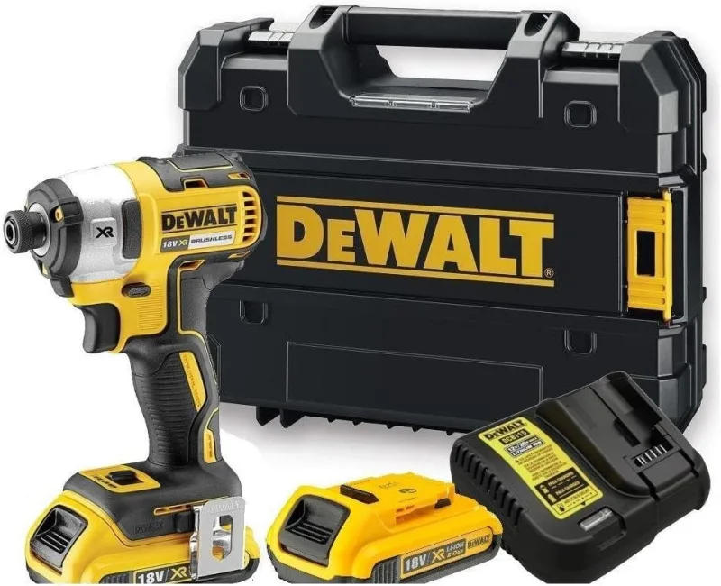 DEWALT DCF887D2-QW - Atornillador Impacto sin Escobillas XR 18 V, 2.0 Ah, 205 Nm, 3 Velocidades, Motor sin Escobillas, Luz LED Triple, Incluye 2 Baterías, Cargador Multivoltaje y Maletín de Transporte