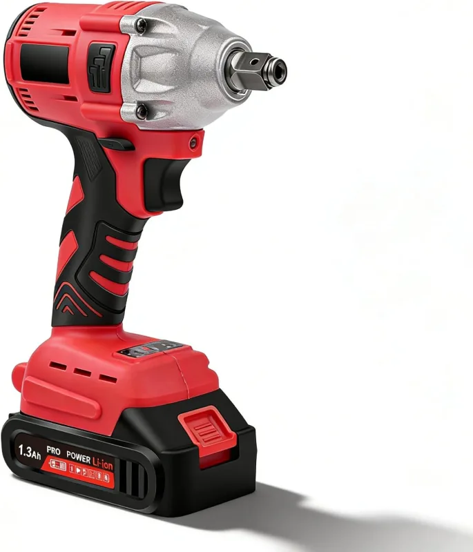 Llave de Impacto a Batería, 300Nm 1/2" Pistola de Impacto Electrica Llave de Impacto Inalámbrica sin Escobillas con 1300mAh Baterías,Atornillador de Impacto con luz led Para Coche/Cortacésped