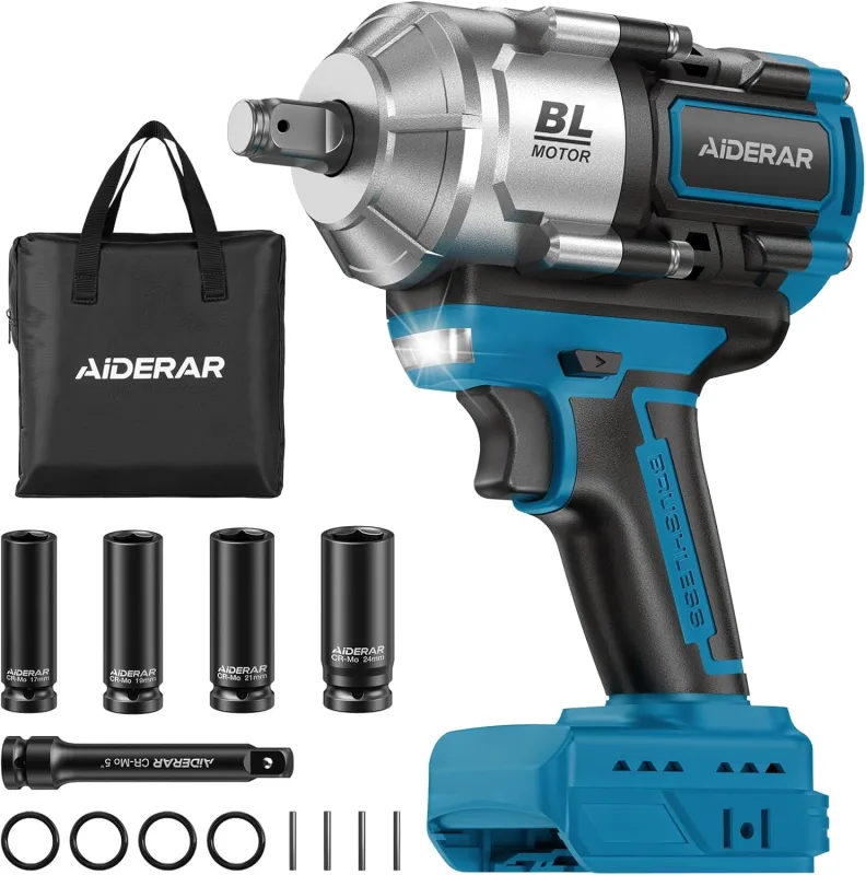 1500Nm Pistola de Impacto Batería 18V para Makita, 1/2" Atornillador de Impacto sin Escobillas, Herramienta 3 Velocidades Alta Potencia para Neumáticos, Tornillos Oxidados(Sin Batería)