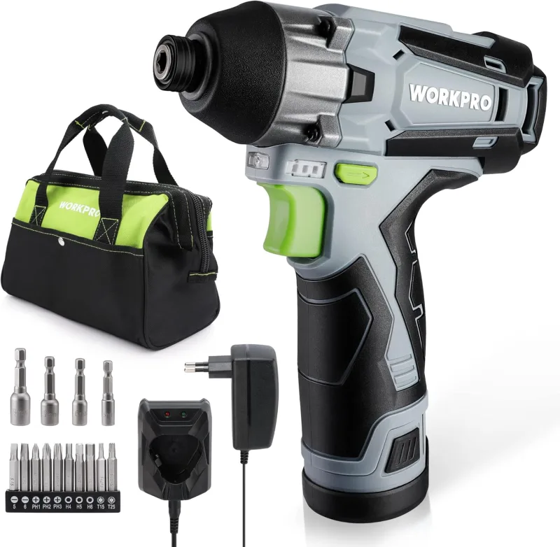 WORKPRO Impact Driver, 12V Lithium-Ion Electric Screwdriver, 2.0Ah Battery, LED Work Light, Punch Screwdriver