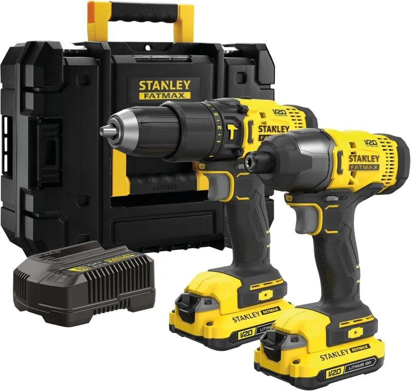 STANLEY FATMAX SFMCK465D2T-QW Combo Kit V20, 18 V, Includes Battery Hammer Drill, Battery Impact Driver, 2 x 2.0Ah Lithium-Ion Batteries, 1 x Charger, 1 x TSTAK Box