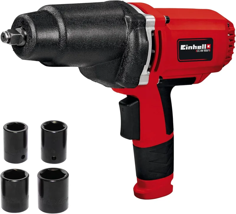 Einhell Impact driver CC-IW 950/1 (950W, 2300rpm, max. torque 450Nm, rocker switch, soft grip, incl. sockets of the following sizes: 17, 19, 21 and 22 mm).