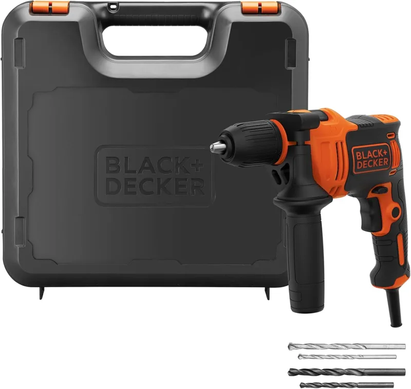 BLACK+DECKER 710W Taladro percutor con cable de alto rendimiento, 0-2800 RPM, con 4 brocas y caja de kits, BEH710K-QS