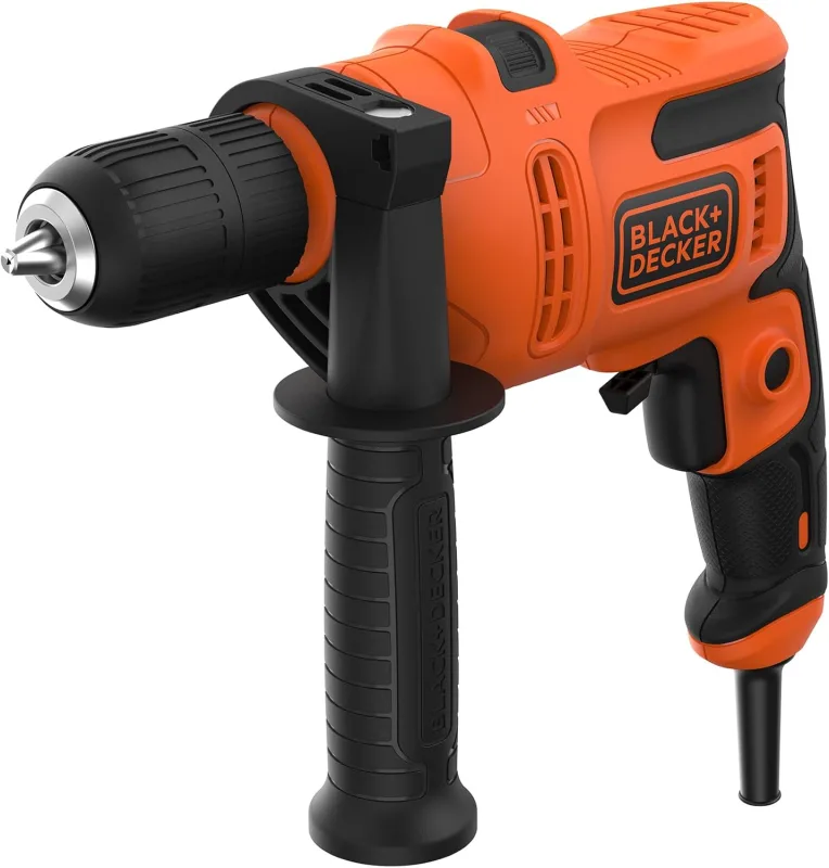 BLACK+DECKER Taladro percutor eléctrico 500W, potente 0-32.300 BPM para mampostería y hormigón, diseño compacto con empuñadura lateral, BEH200-QS
