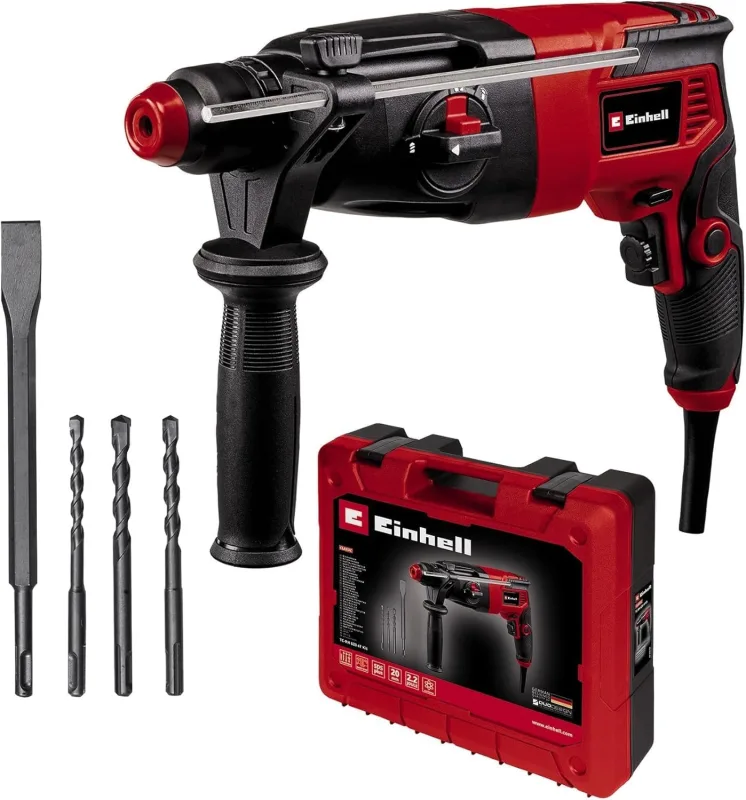 Einhell Kit de taladro percutor TC-RH 620 4F (620 W, impacto neumático, resistencia al impacto de 2,2 J, taladrado con percusión, cincelado con y sin fijación, SDS-Plus, bloqueo de resistencia)