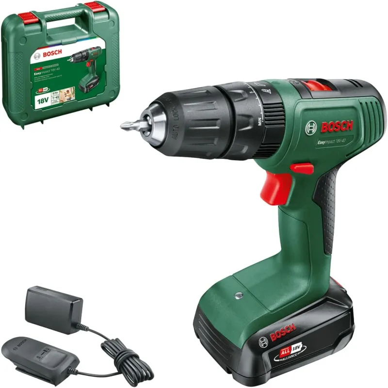 Bosch taladro percutor a batería EasyImpact 18V-40 (1 batería de 2,0 Ah, sistema de 18 V, en maletín de transporte)