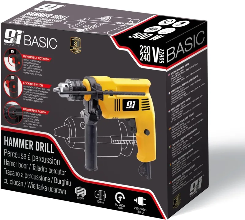 ORION91oficial® - Taladro Percutor 500W, Reversible Velocidad Variable, Uso Doméstico - SpazioLuzio-