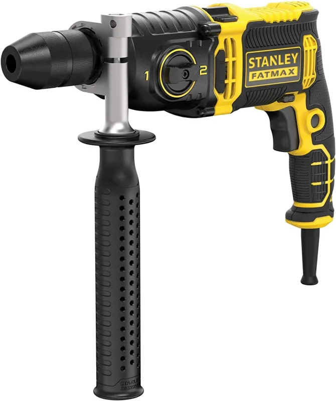 STANLEY FATMAX - Taladro Percutor con Cable de 1.100W, Porta Brocas Metálico Automático de 13 mm, 54.400 IPM, con Maletín y Empuñadura Lateral, FMEH1100K-QS