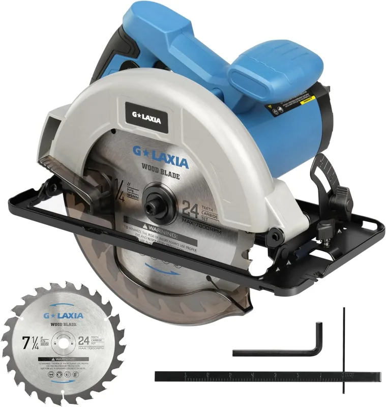 1400W Sierra Circular, Sierra Circular para madera, 6000 RPM, Profundidad de Corte Máx: 62 mm (90°) y 48 mm (45°), motor de cobre puro, Hoja 185 mm