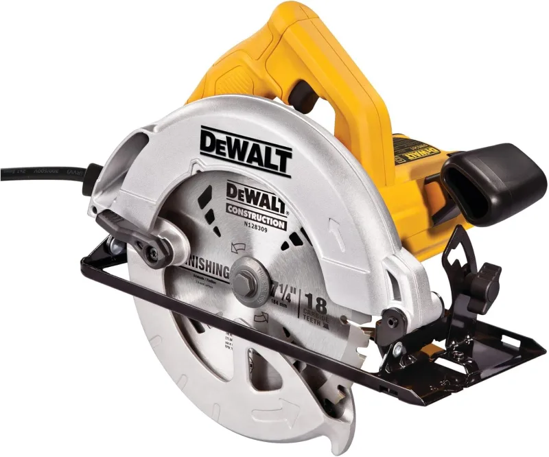 DEWALT DWE560-QS - Sierra Circular, 1350W, Disco de 184 mm, Profundidad de Corte Máxima 65 mm, Velocidad 5500 rpm, Diseño Compacto y Ligero, Incluye Guía Paralela y Adaptador para Extracción de Polvo