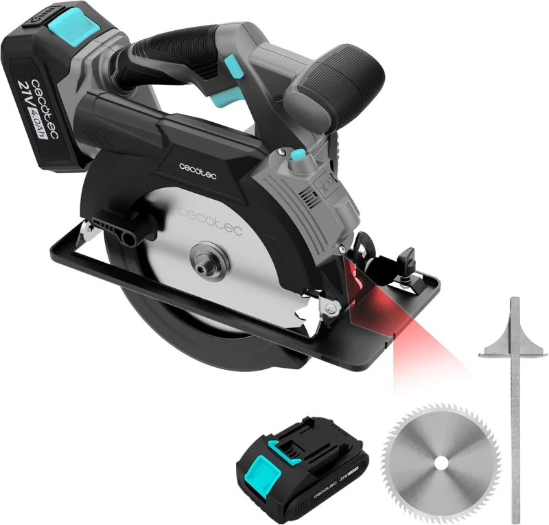 Cecotec Sierra Circular a Batería DirectPrecission 8000 Vision, 21 V, Disco de 165 mm, Motor Brushless, Guía Láser y Guía Paralela, Accesorio Conector Aspirador
