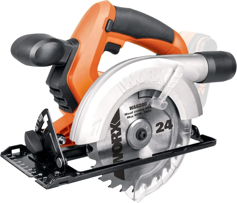 WORX – Sierra circular inalámbrica de 20 V – WX529.9 – ⌀ Corte de 45 mm (sin batería ni cargador, con accesorios; ángulo de corte ajustable, montaje para aspiradora ⌀150 mm)