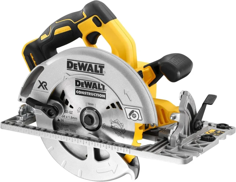 DEWALT XR 18V Sierra Circular Sin Escobillas 184mm, Compatible con Guía, Corte Profundo 58mm, Ajuste sin Herramientas, Caja TSTAK, LED, Extracción de Polvo AirLock, Solo Cuerpo – DCS572NT-XJ