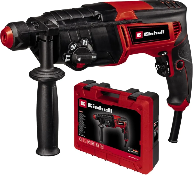Einhell Martillo perforador TC-RH 800 4F(800 W, 2,6 julios, taladrar con percutor+ cincelar con/sin fijación, mecanismo de impacto neumático, SDS-Plus,funcionamiento continuo)