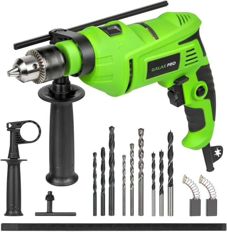 Galax Pro 850W Taladro Percutor,0-3000 RPM 2-in-1 Martillo Perforador,Taladro con Perforación de metal de 13 mm,14 accesorios,control auxiliar de 360°,para hormigón, metal y madera