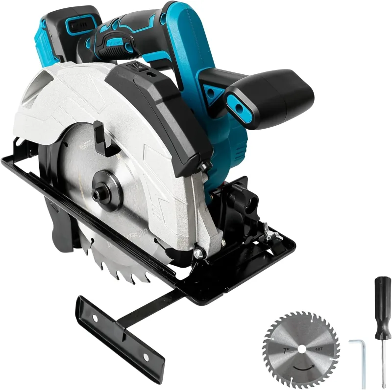 Cordless Circular Saw Compatible with Makita 18V Battery, 7-1/4" Electric Circular Saw with 2 Blades, 5000 RPM Brushless, 0-45° Bevel, for Plastic Cutting and