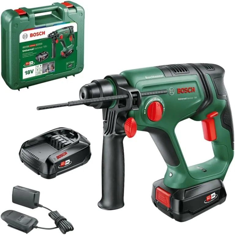 Bosch Universalhammer 18V Battery Hammer Drill (2 Batteries 2.5 Ah, 18 V System; Drilled/Drilled with Striker/Chiseling; Impact Energy 2 J, SDS Plus, Carrying Case)