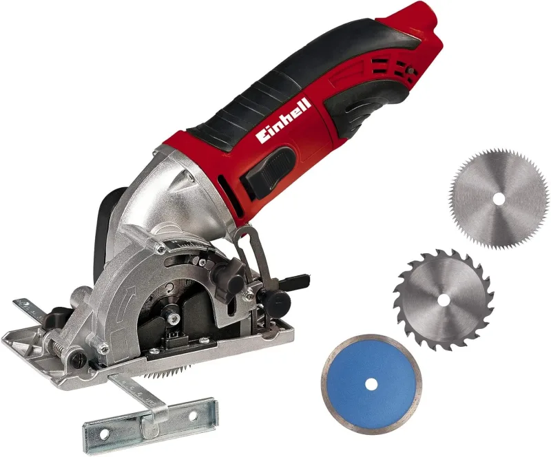 Einhell TC-CS 860 Mini Circular Saw Set (450 W, Max. 23 mm, Saw Blade Ø 85 mm, Suction Adapter, Parallel Stop, 2 Saw Blades, 1 Diamond Cutting Disc, Case)