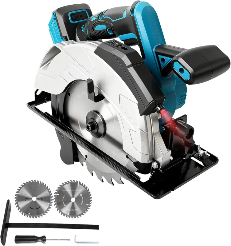 Cordless Circular Saw for Makita 18V Battery, 185mm Brushless Electric Circular Saw 5000RPM with Laser Guide, 2 Saw Blades (24T & 40T), 0-45° Bevel Cut