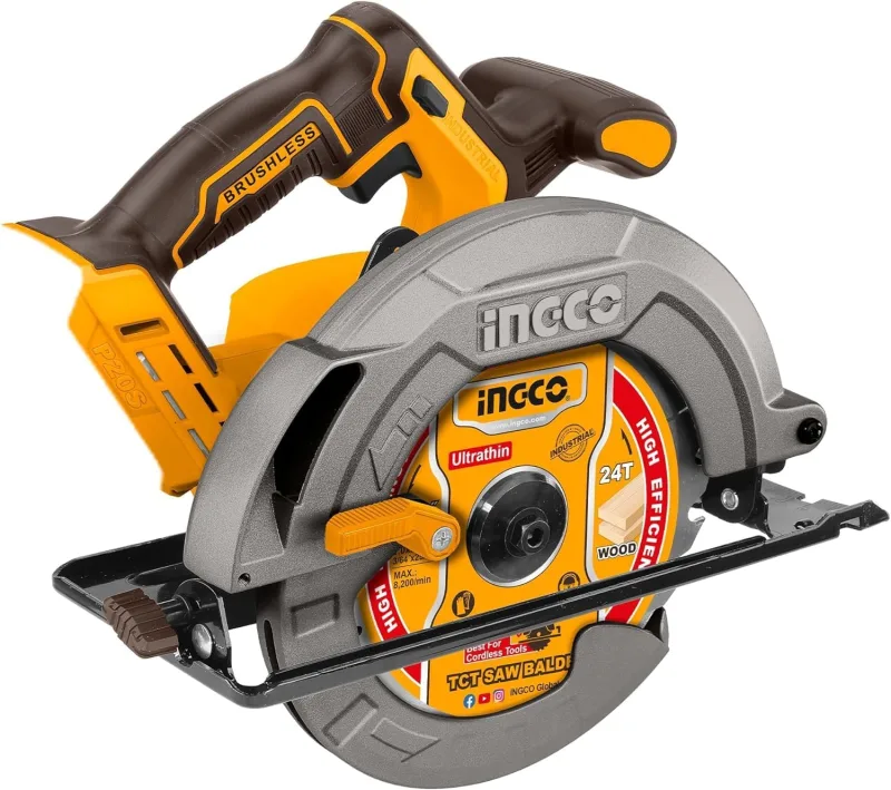 INGCO Sierra circular inalámbrica 20 V (producto solo), diámetro 185 mm, sierras eléctricas sin escobillas 4800 rpm, profundidad de corte máxima 65 mm CSLI1851