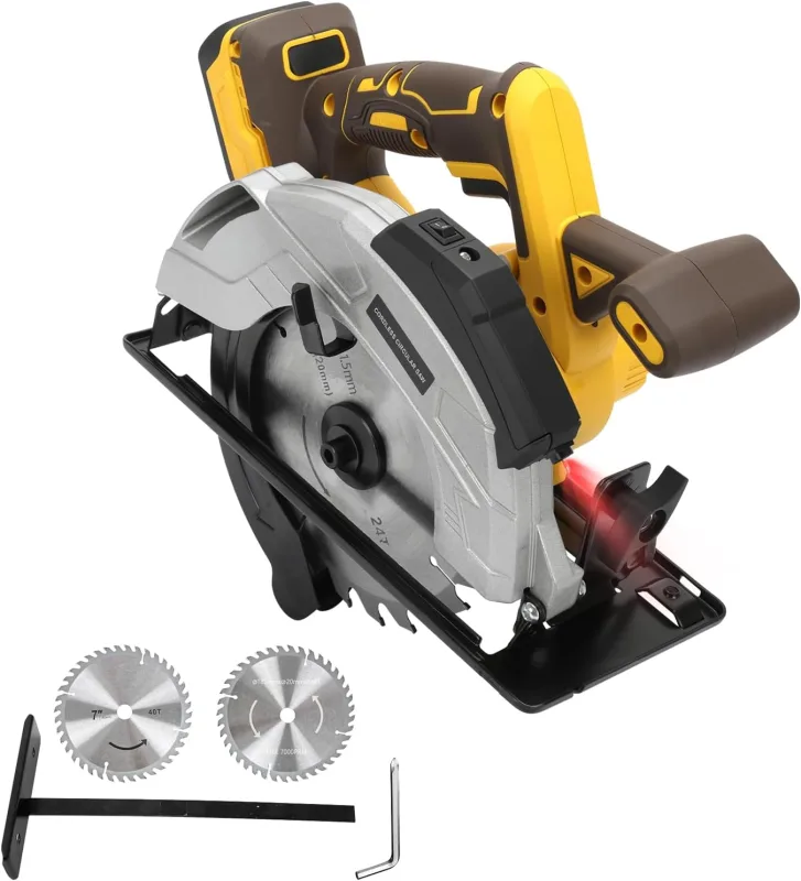 Cordless Circular Saw for Dewalt 18V 20V Battery Powered Brushless Circular Saw 185mm 5000RPM with Laser Guide, 2 Saw Blades (24T & 40T), 0-45° Bevel Cut