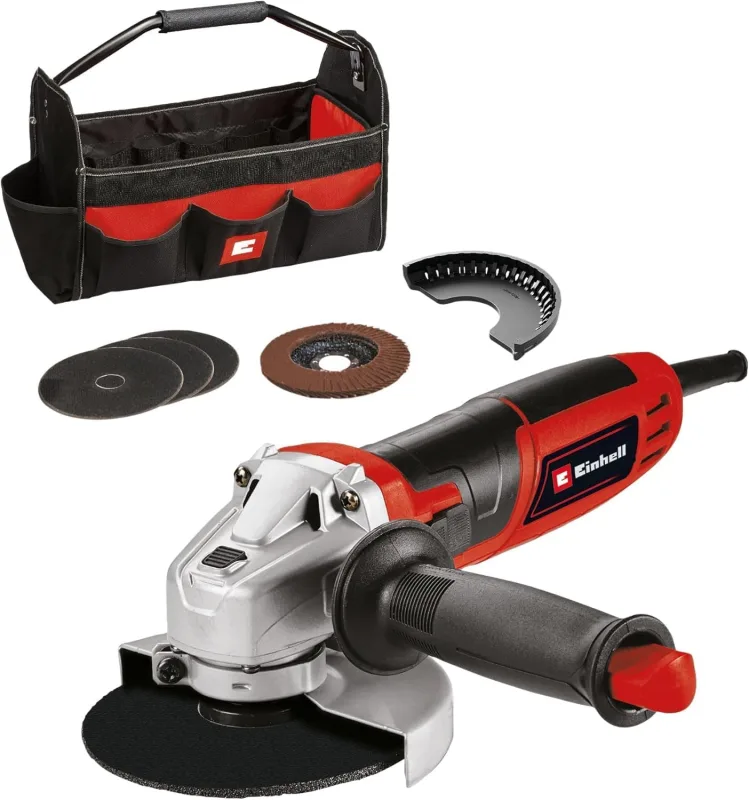 Einhell Amoladora angular TC-AG 125/850 Kit (850 W, 12.000 rpm, profundidad de corte 28 mm, máx. diámetro de disco 125 mm, incl. 3 discos de corte, 1 disco de lijado de lamas y 1 bolsa de Einhell)