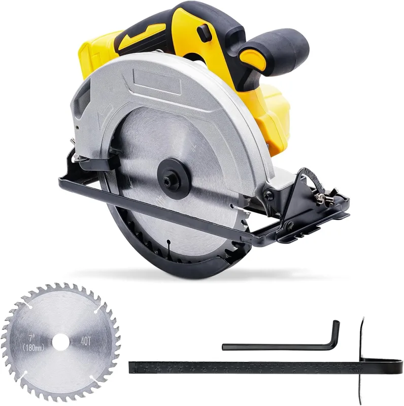 Cordless Circular Saw, Power Saws for Dewalt 20V Max Battery, 2 Saw Blades (180mm, 40T), Adjustable Cutting Depth and Angle: 57mm (90°)-41mm (45°), Ideal