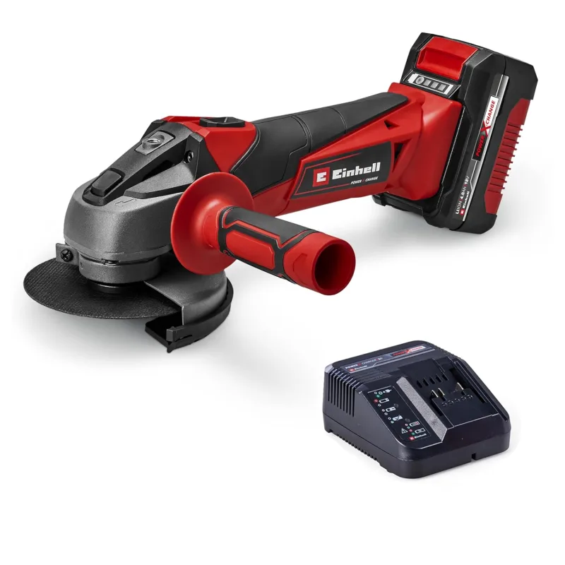 Einhell Amoladora angular con batería TC-AG 18/115 Li Power X-Change (18 V, 115 mm de diámetro de disco, 28 mm de profundidad de corte, arranque suave, incl. 1 batería de 4,0 Ah y cargador)