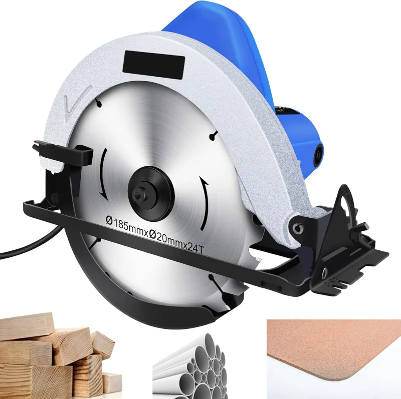 Electric Circular Saw 1500W 5000TR/min for Flexible Metal Plastic, Plunge Saw with Adjustable Depth and Cutting Angle: 55mm (45°), 57mm (90°), Lightweight and Portable