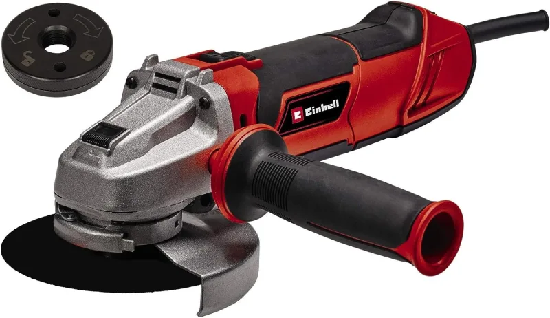 Einhell Amoladora angular TE-AG 125/1010 CE (1010 W, ranura de fijación rápida, Ø125 mm, protección de disco, empuñadura adicional, agarre suave ergonómico, sin disco de corte)