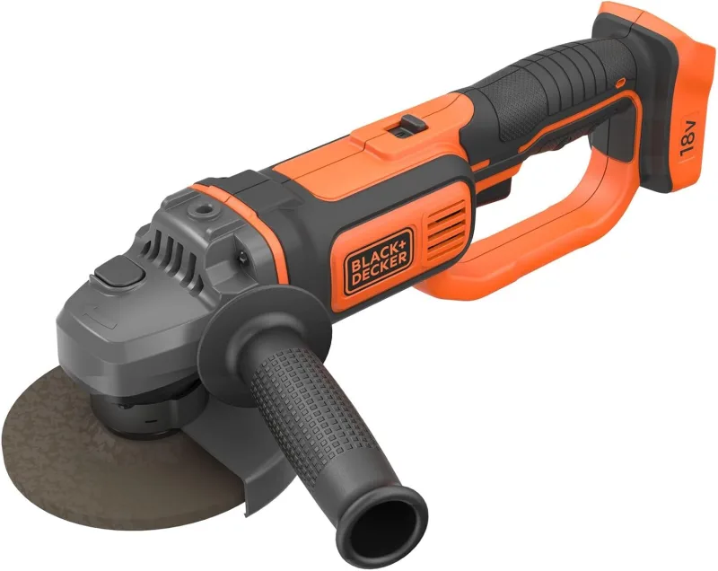 BLACK+DECKER Amoladora Angular 18V, Velocidad 8.600 rpm, Incluye disco 125mm, Arranque Suave, Empuñadura de 3 Posiciones, Sin Batería/Cargador, BCG720N-XJ